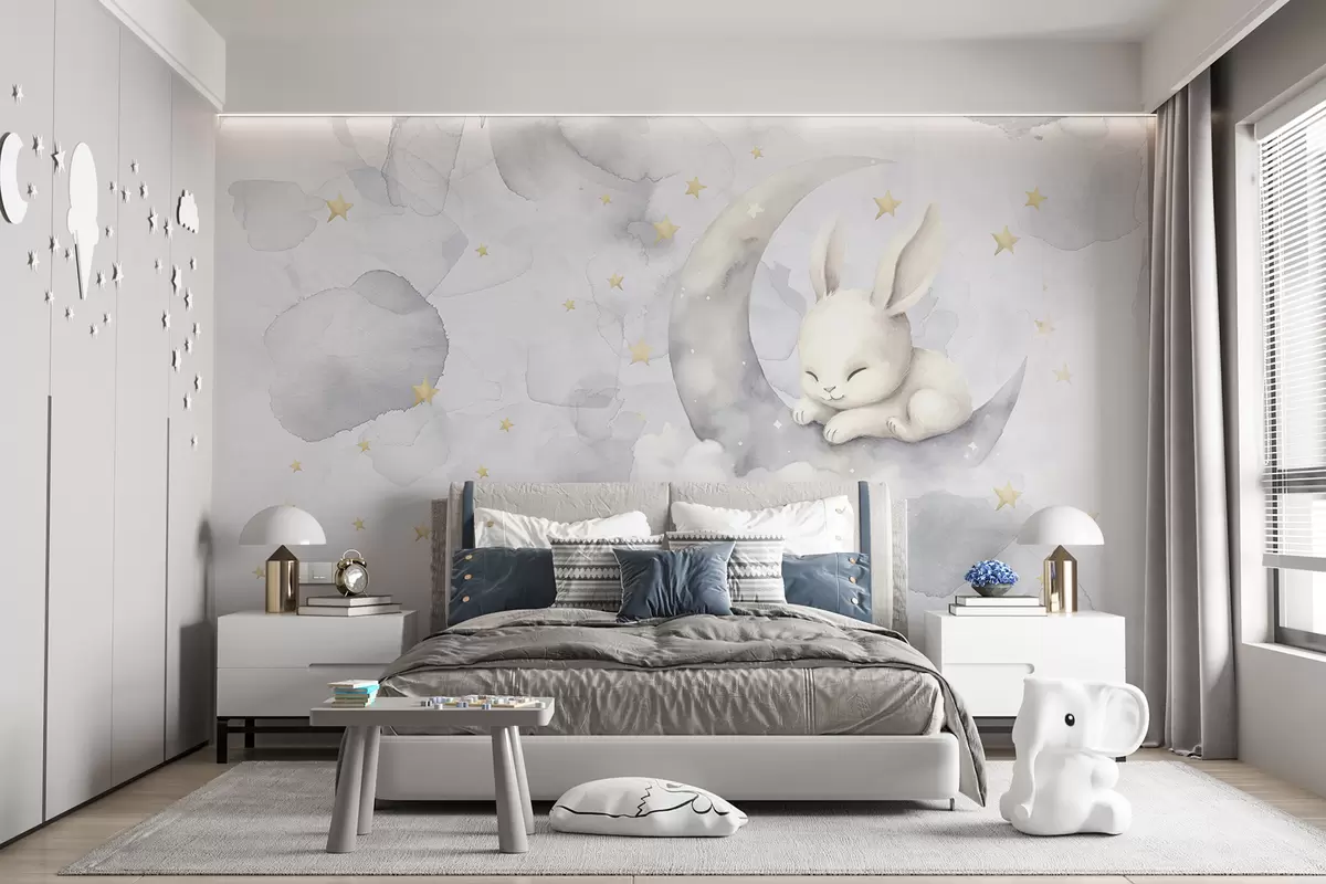murales de pared Conejito dormido en acuarela u97739