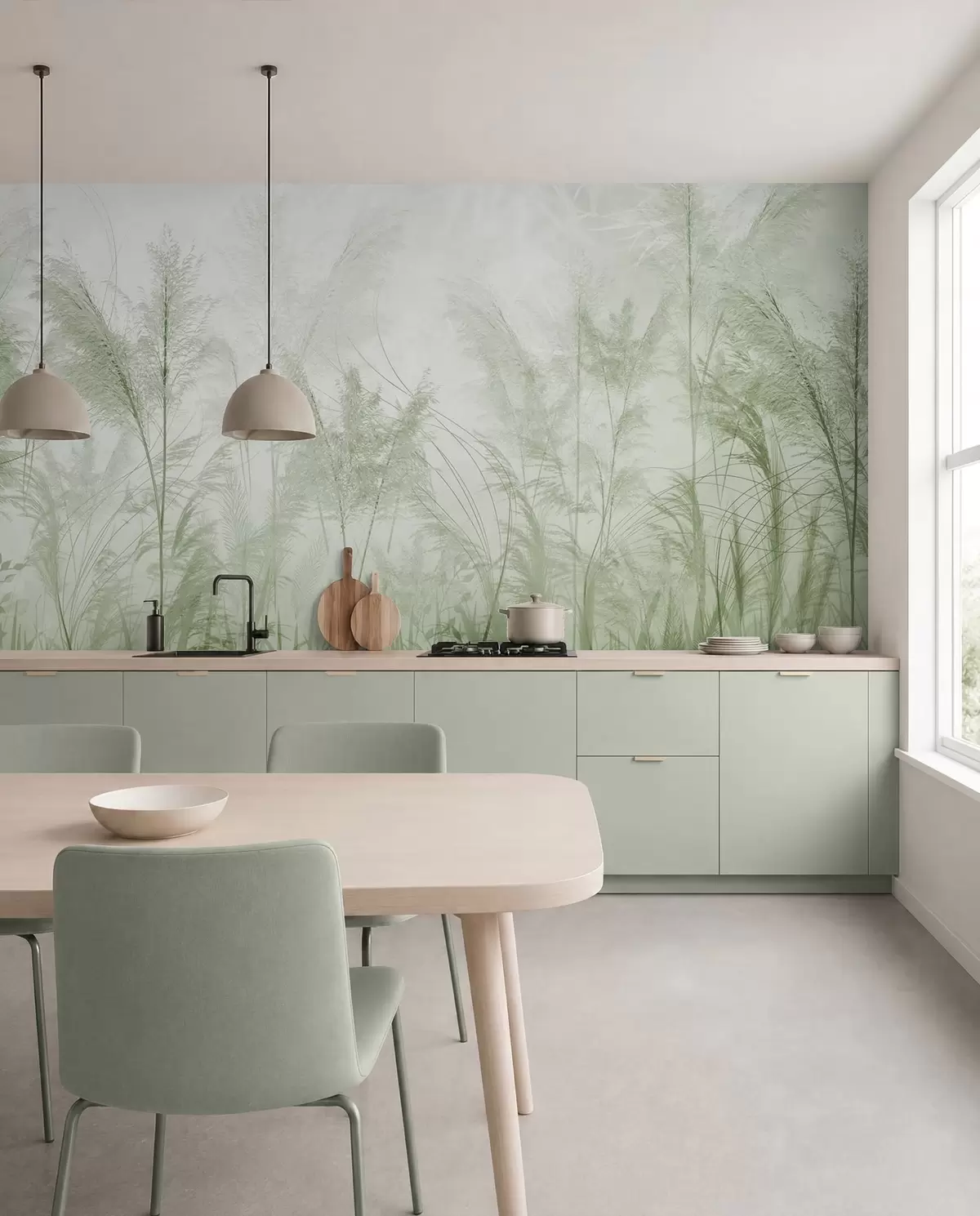 murales de pared Plantas altas en colores pastel en tonos verdes u93903v3