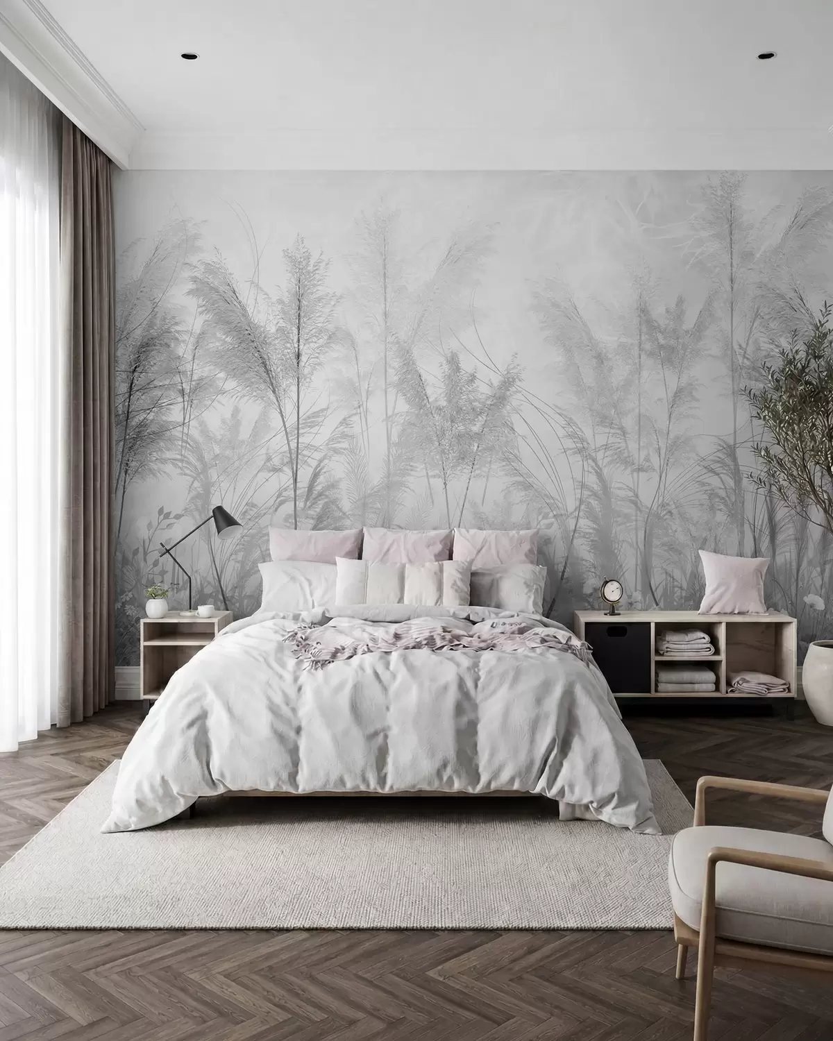 murales de pared Plantas altas en colores pastel en tonos grises u93903v4