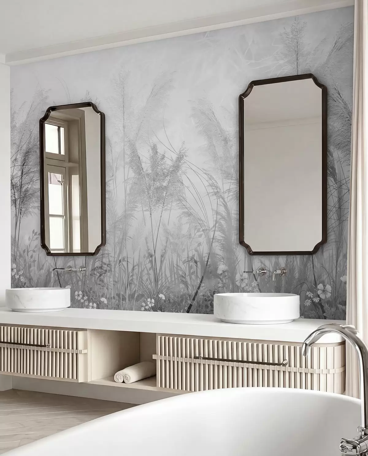 murales de pared Plantas altas en colores pastel en tonos grises u93903v4