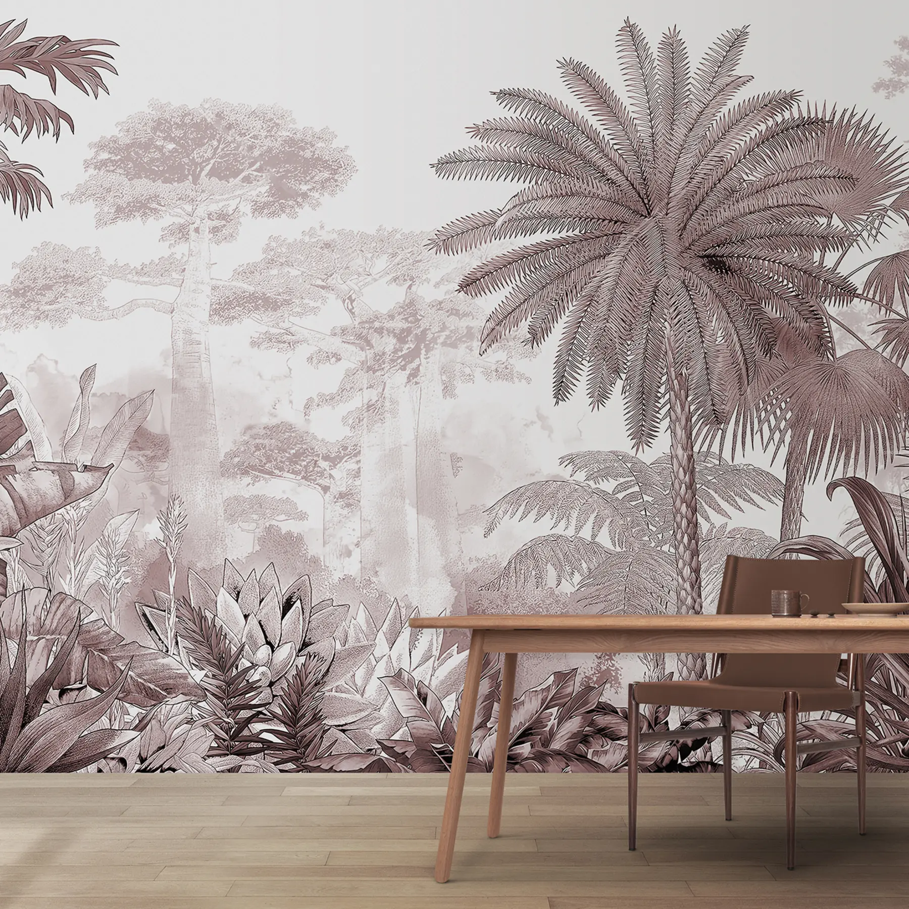 murales de pared Trópicos. Dibujo a tinta en colores púrpura u59041v3