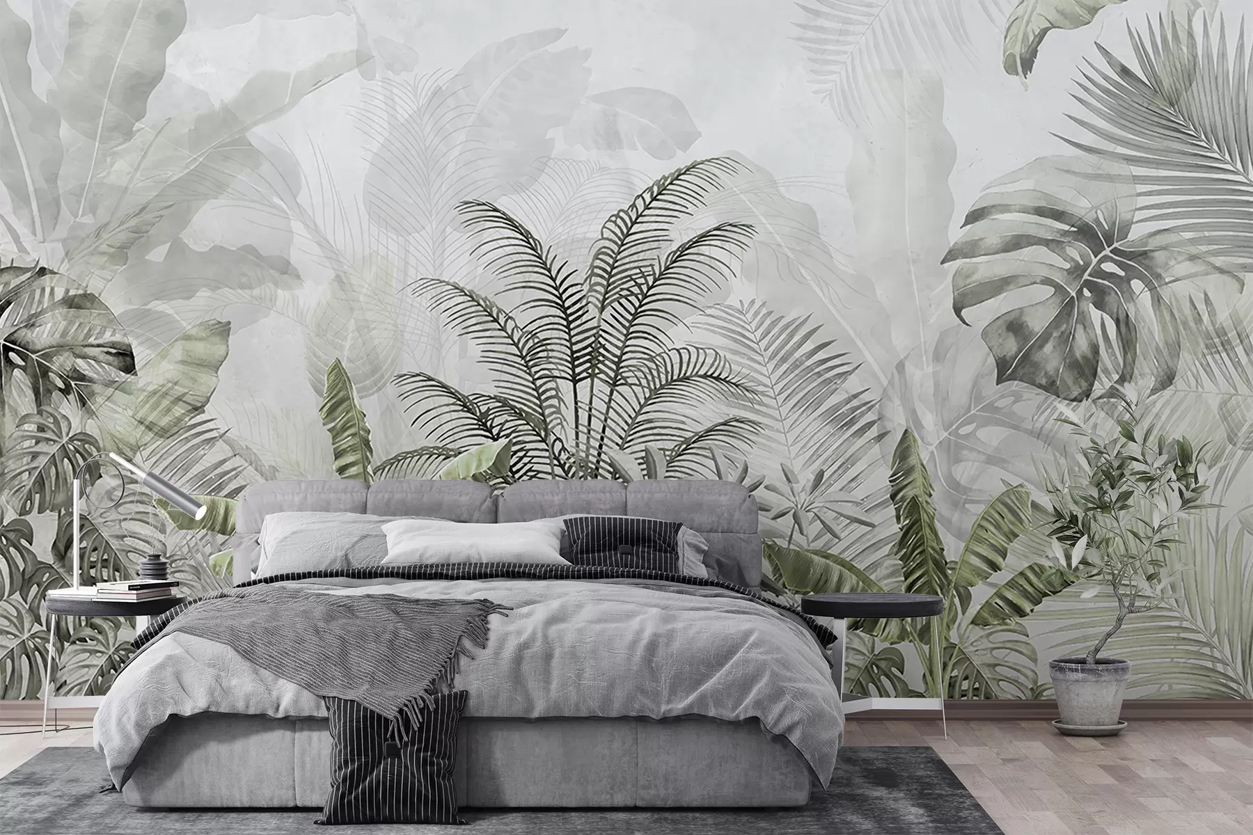 murales de pared Palmeras de color gris en colores verdes u71284v3