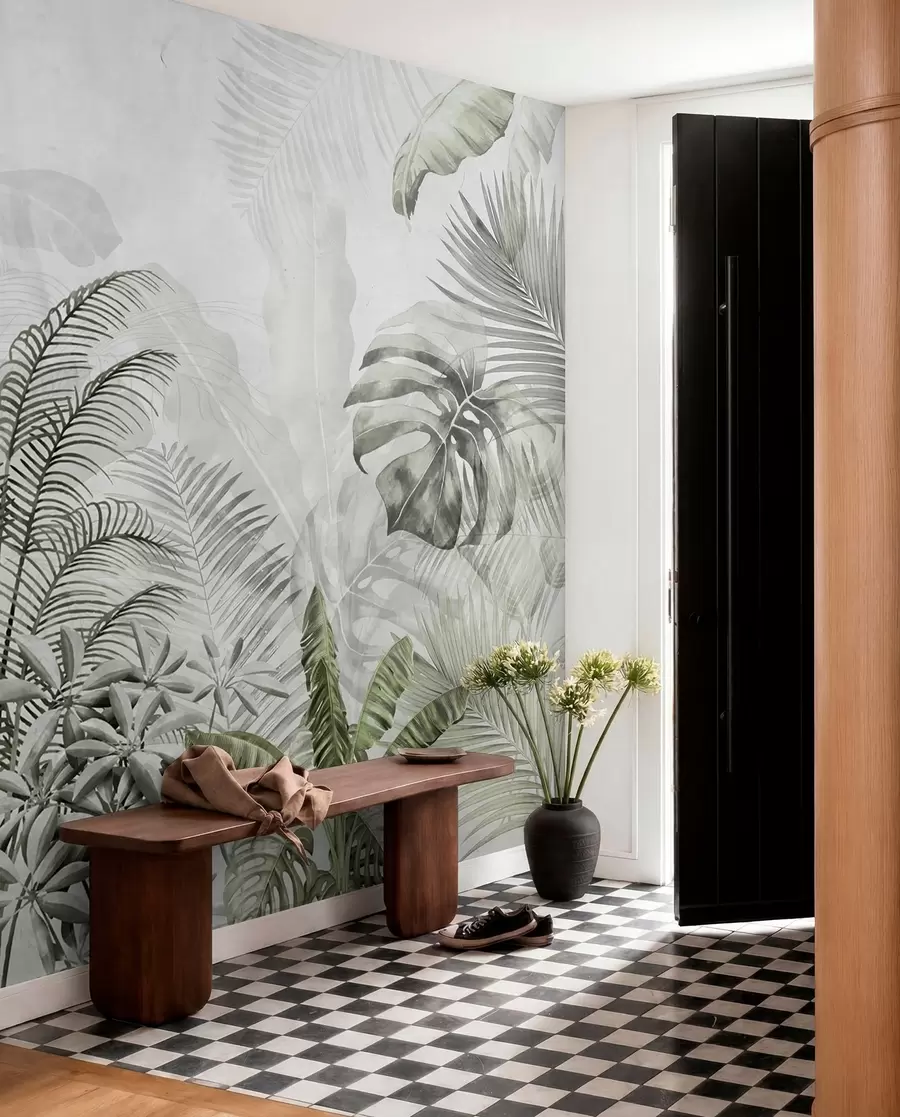 murales de pared Palmeras de color gris en colores verdes u71284v3