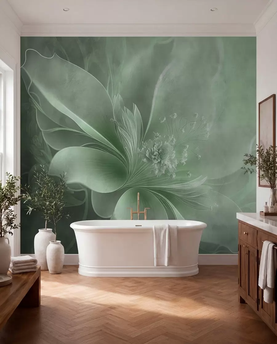 murales de pared Una flor muy delicada en tonos verdes u93944v3