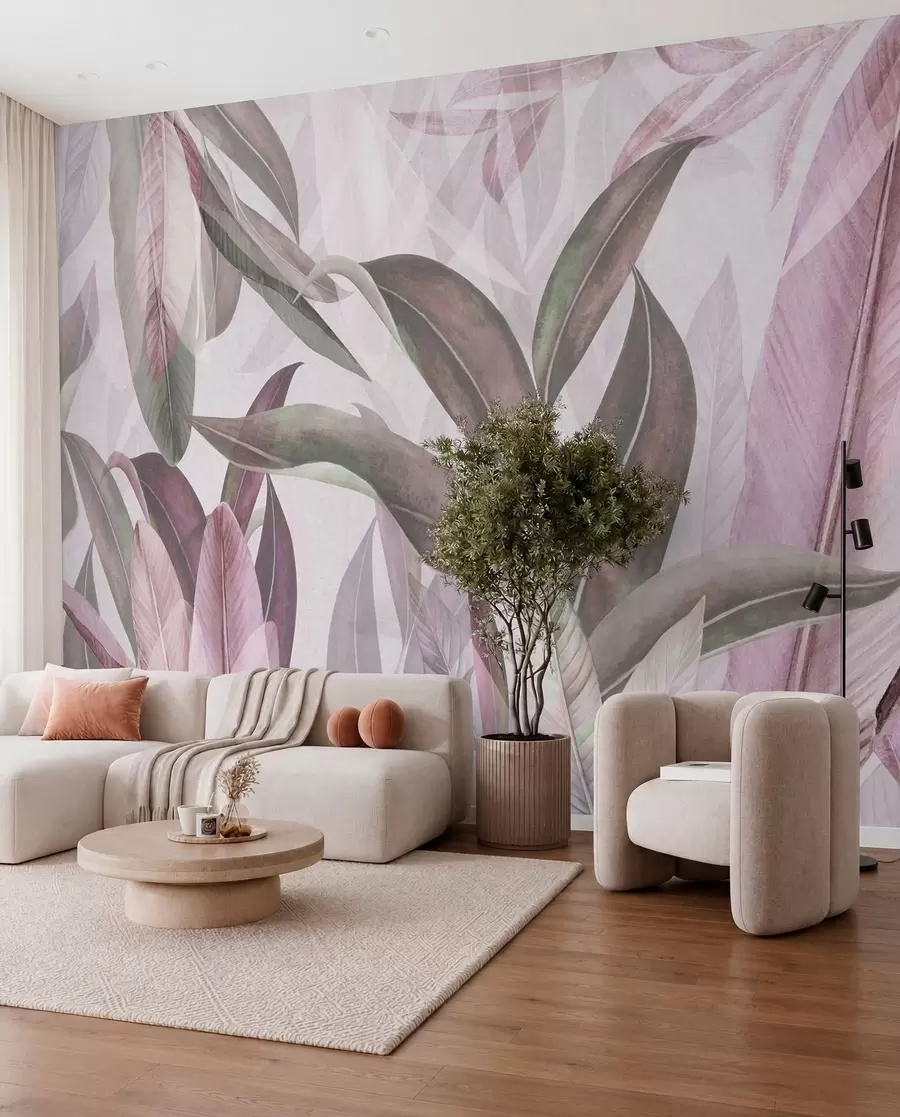 murales de pared Capas de hojas rosas y grises u94302v3