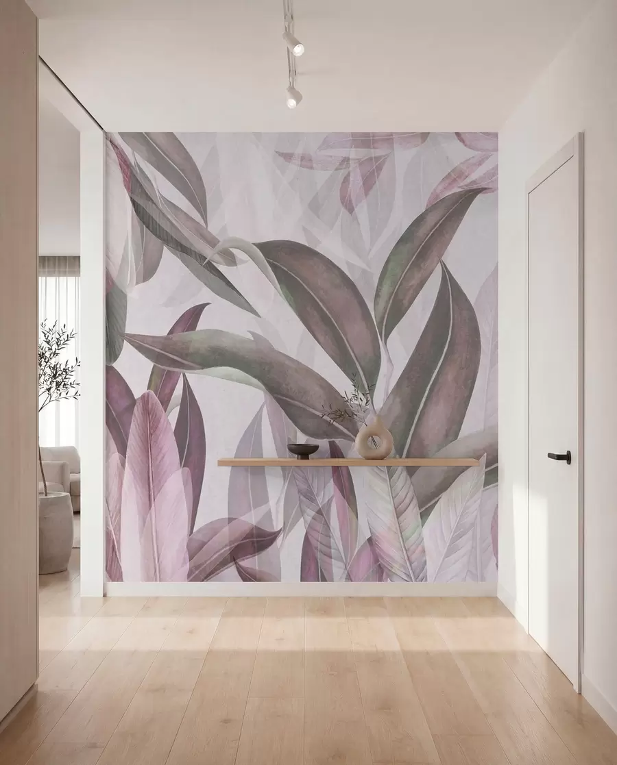 murales de pared Capas de hojas rosas y grises u94302v3