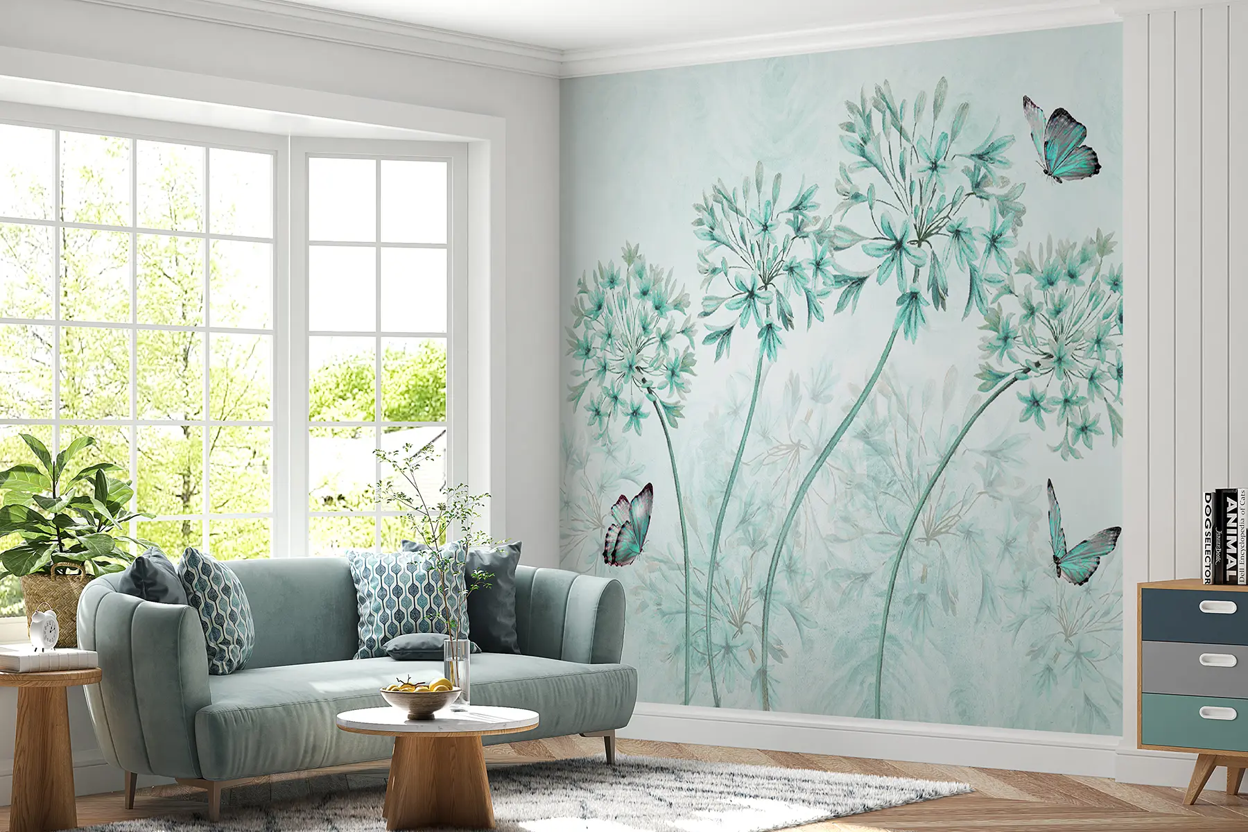 murales de pared Planta, flor y azul en colores azules u35495v2