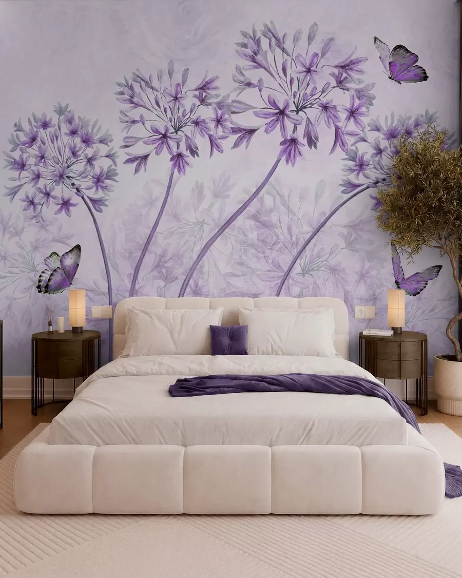 murales de pared Planta, flor y azul en colores rosados u35495v3