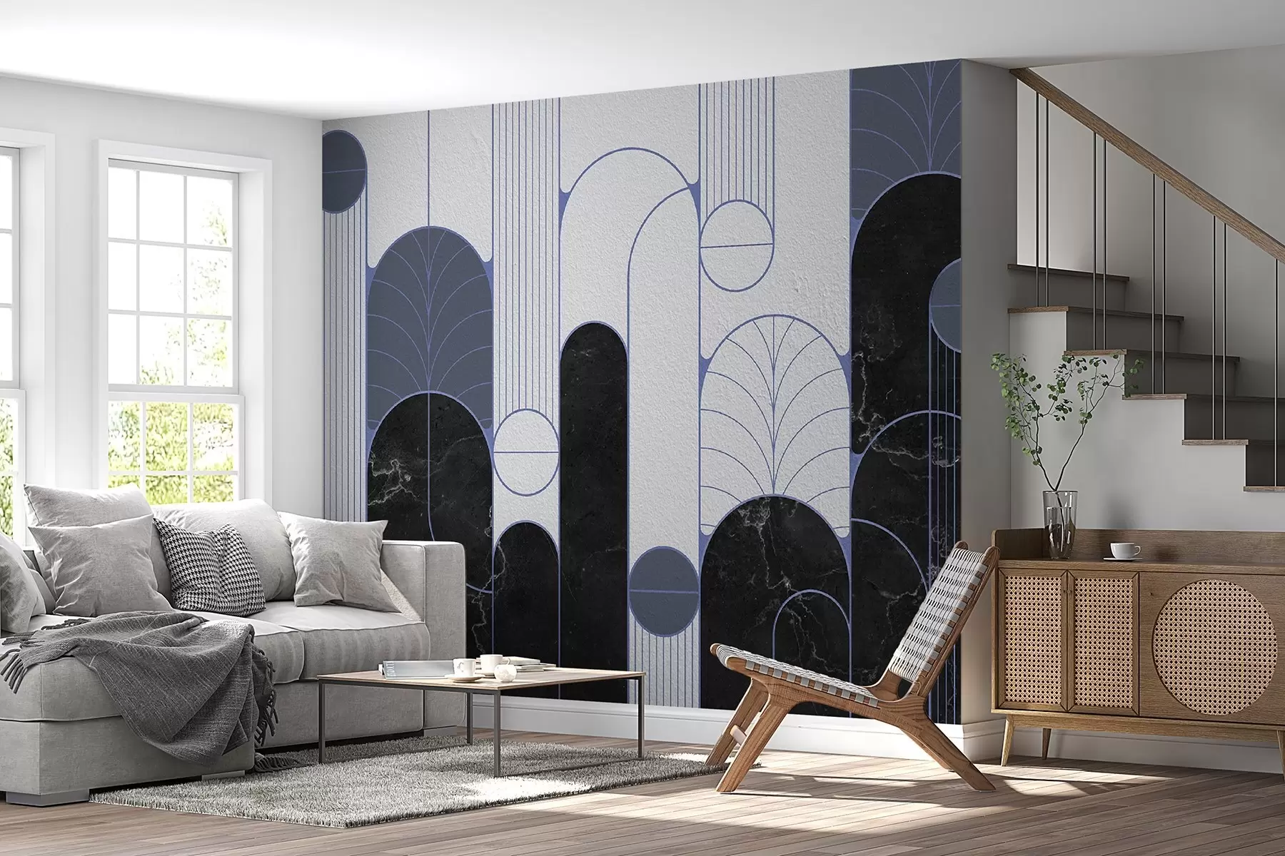 murales de pared Arcos de estilo Art Déco en tonos azules u73101v1