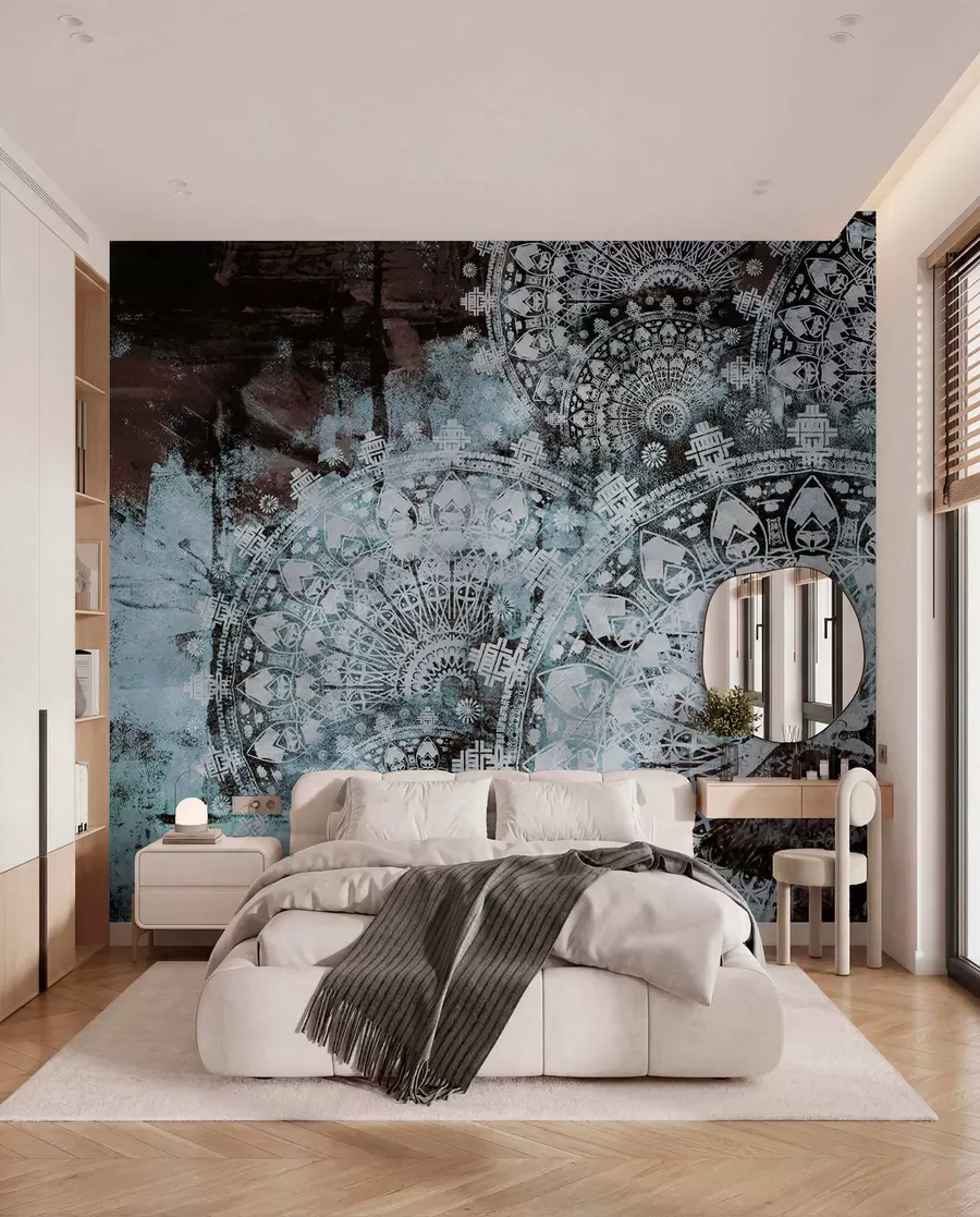 murales de pared Mandala vintage en tonos azules u93958v1