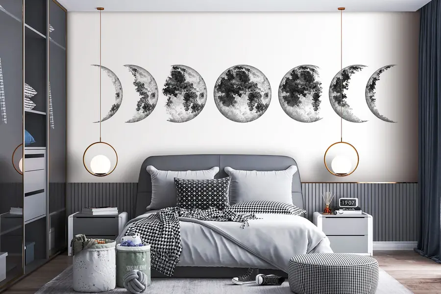 murales de pared Fases de la Luna aisladas sobre fondo blanco u98058