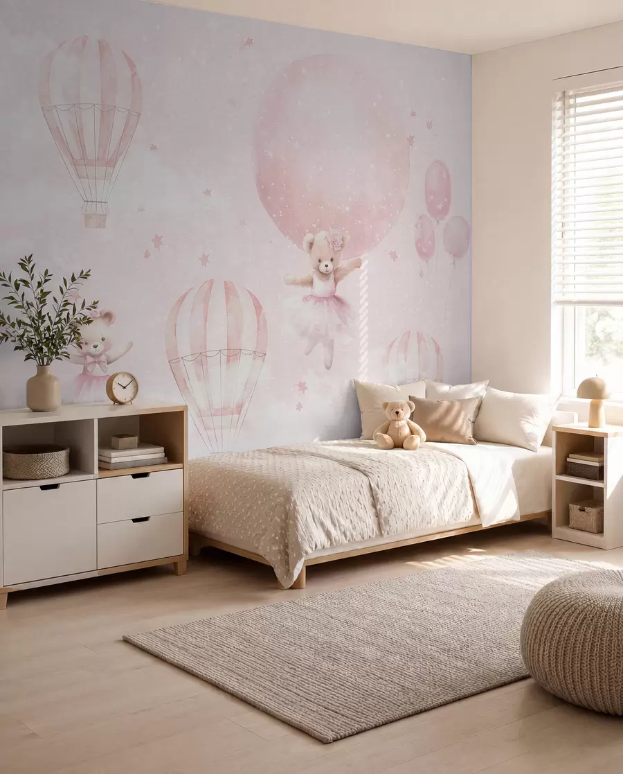 murales de pared Osos bailarines y globos rosas u97954