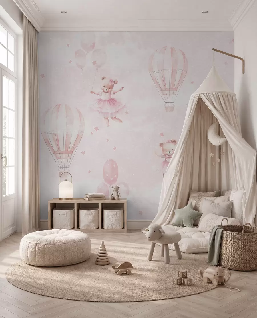 murales de pared Osos bailarines y globos rosas u97954