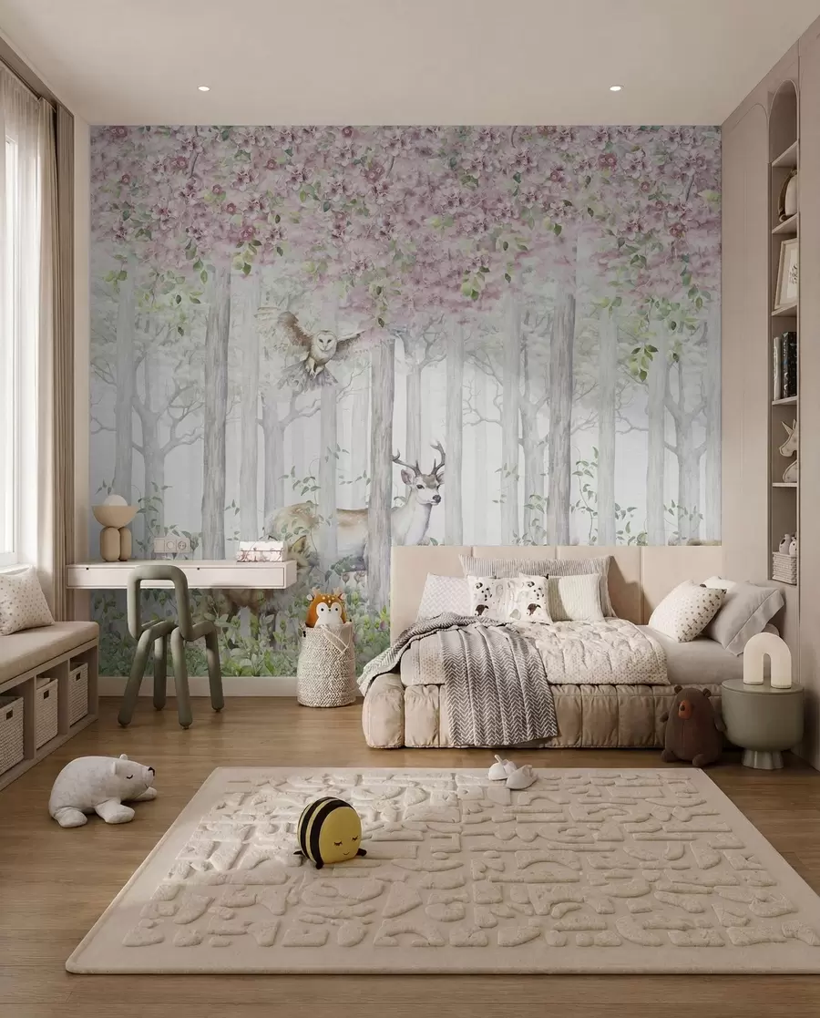murales de pared Bosque florido en la bruma u97614