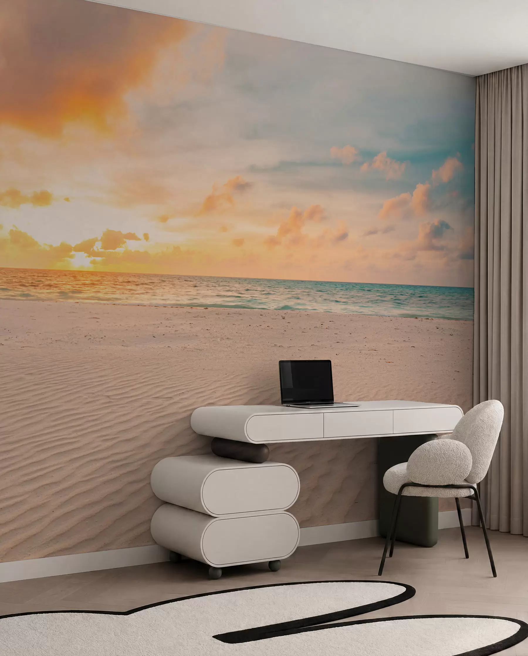 murales de pared Playa arena blanca mar y olas u97894