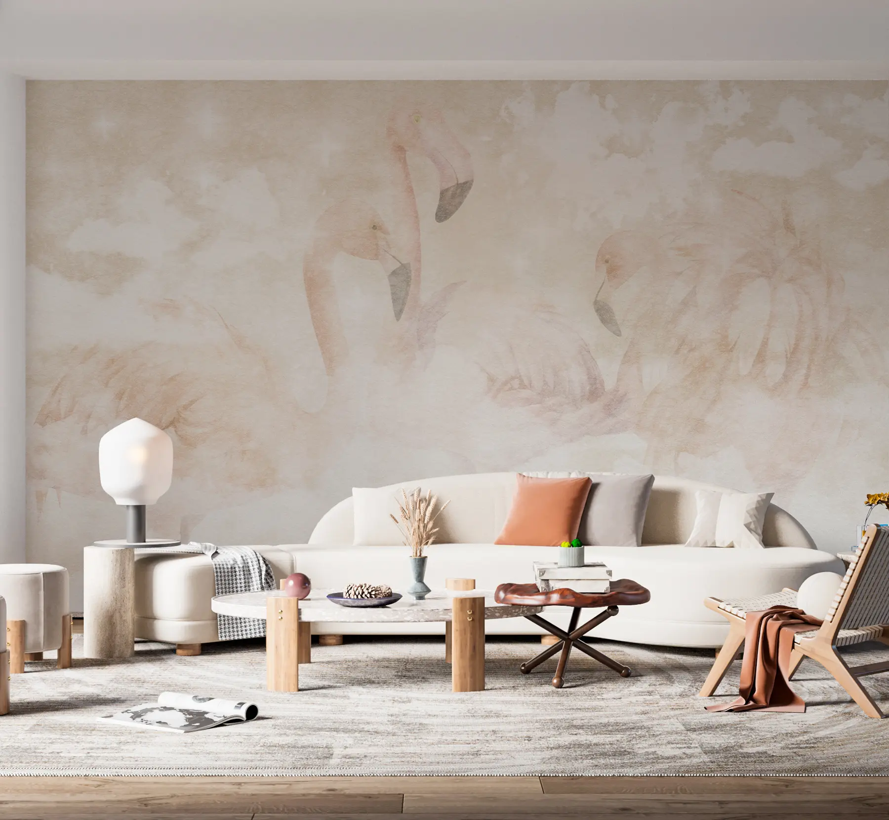 murales de pared Tres flamencos beige u97535v1