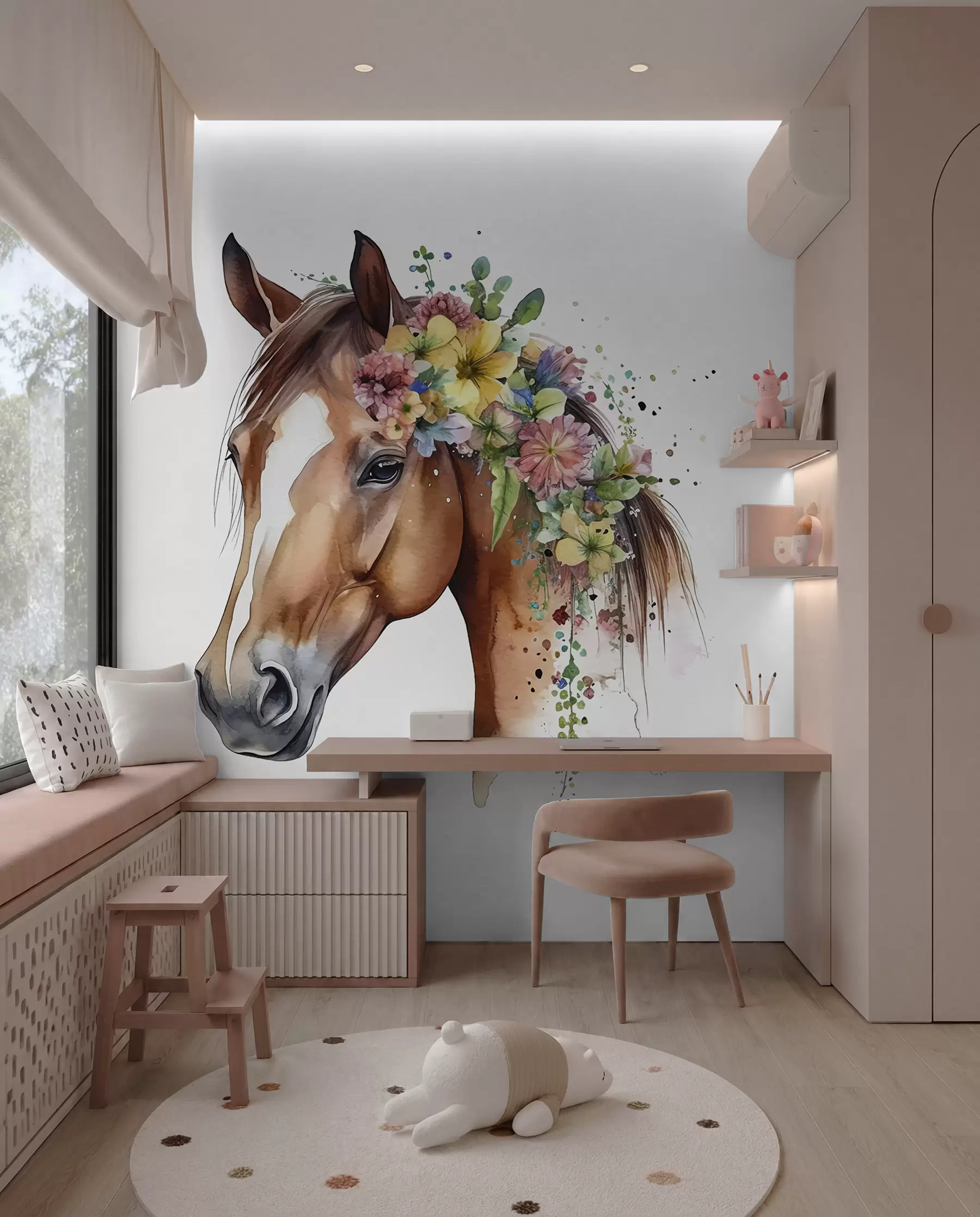murales de pared Caballo con corona de flores u98192