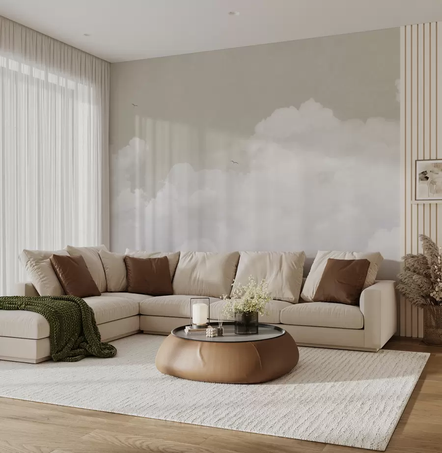 murales de pared Nubes vintage en el cielo beige u96783