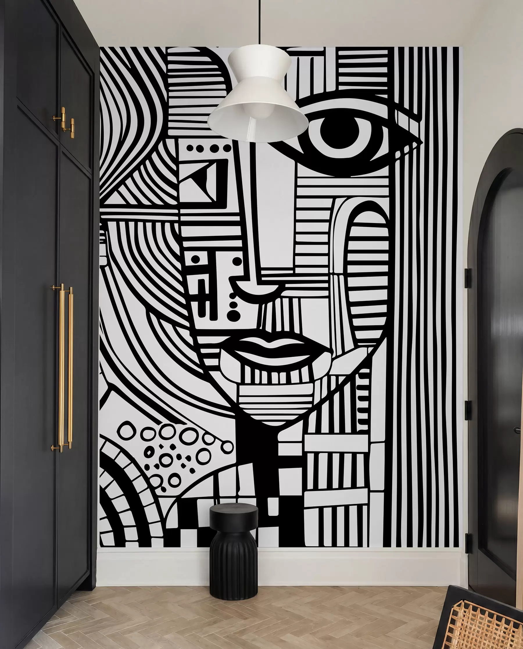 murales de pared Rostro abstracto en blanco y negro u98714
