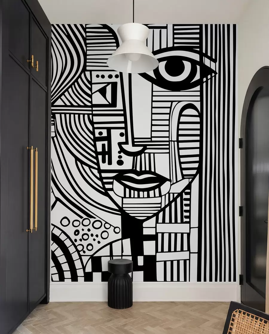 murales de pared Rostro abstracto en blanco y negro u98714