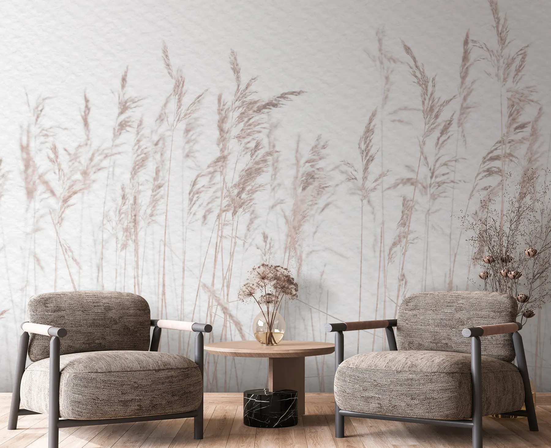 murales de pared Flores secas de moda en papel vintage de estilo boho u98428