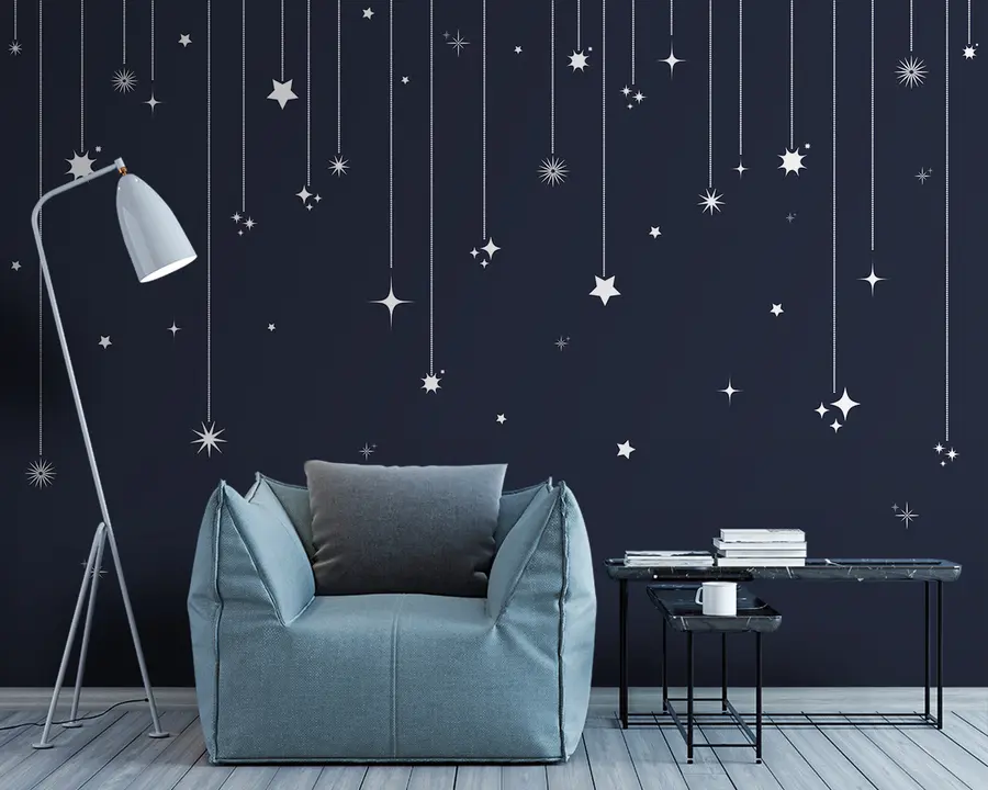 Murales de pared Estrellas fugaces de color blanco, elegante patrón minimalista, tema espacial u98767v1 murales de pared Estrellas fugaces de color blanco, elegante patrón minimalista, tema espacial u98767v1