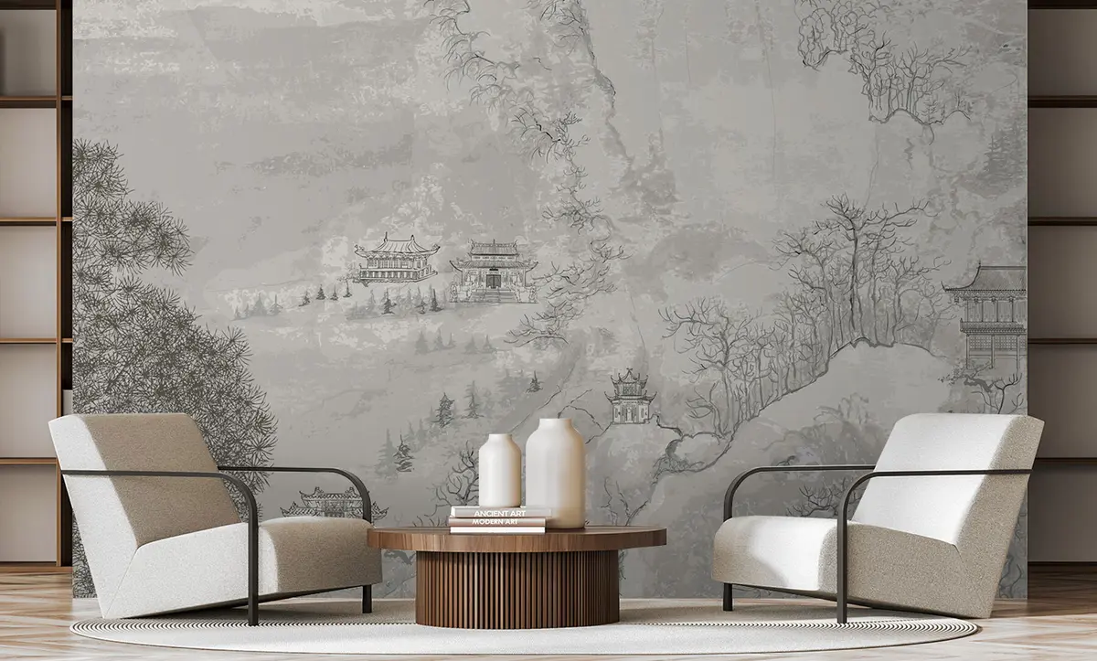 murales de pared Ilustración de un paisaje chino al estilo de la pintura china antigua u98699
