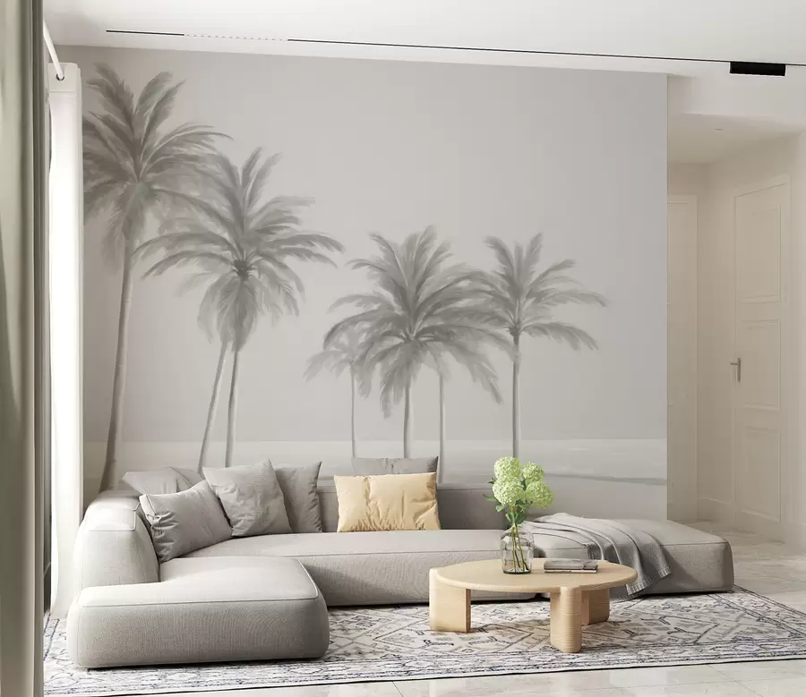 murales de pared Palmeras blancas y negras junto al mar u98763
