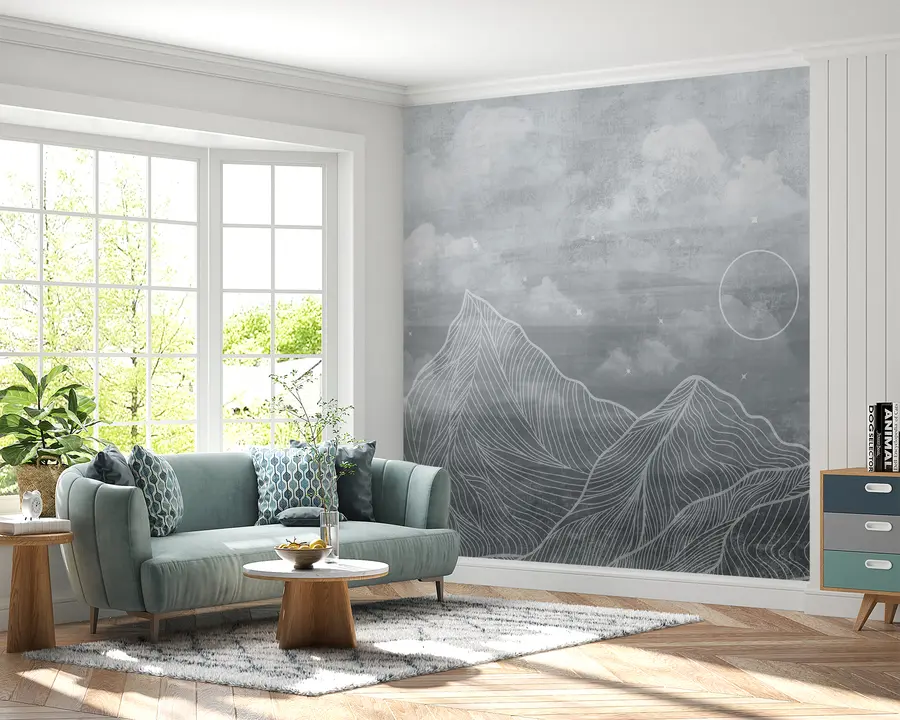 Murales de pared Textura grunge con nubes y montañas, color gris, arte temático de la naturaleza u98838v1 murales de pared Textura grunge con nubes y montañas, color gris, arte temático de la naturaleza u98838v1