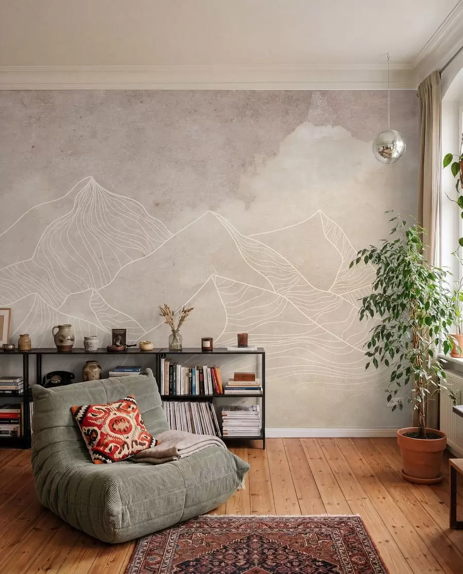 murales de pared Textura grunge con montañas abstractas, color beige, arte temático de la naturaleza u98839