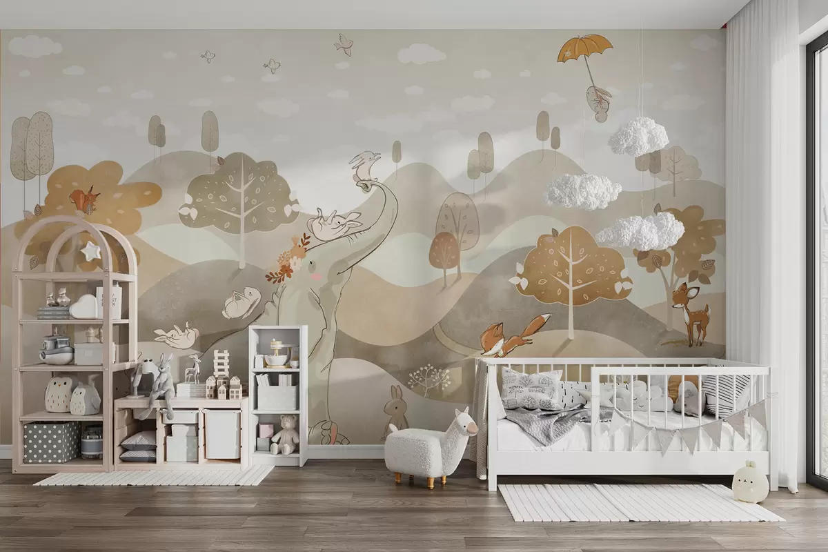 murales de pared Paisaje con simpáticos animales u98695