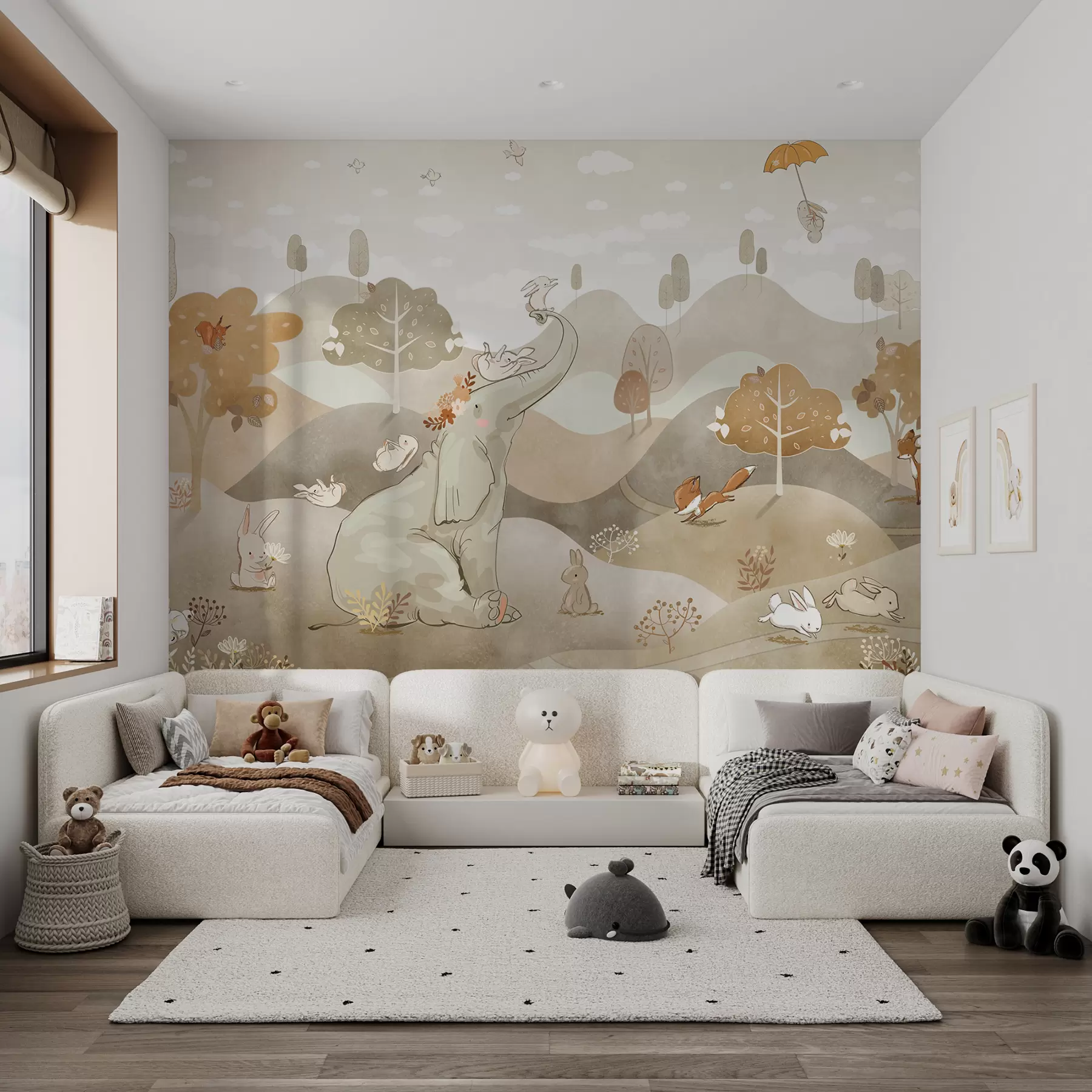 murales de pared Paisaje con simpáticos animales u98695