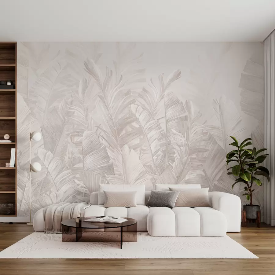 murales de pared Hojas tropicales beige de moda u98951