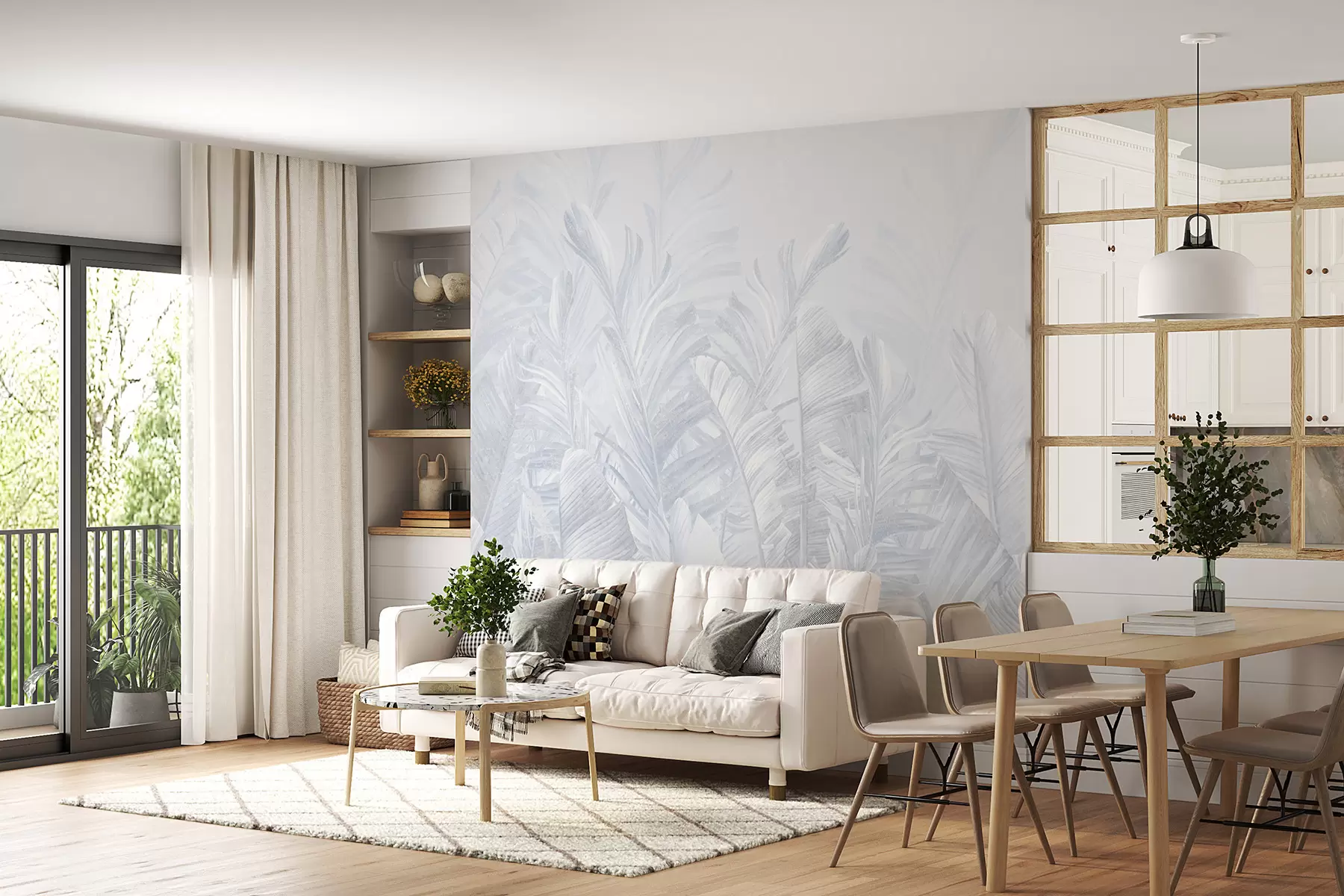 murales de pared Hojas azules tropicales de moda u98951v5
