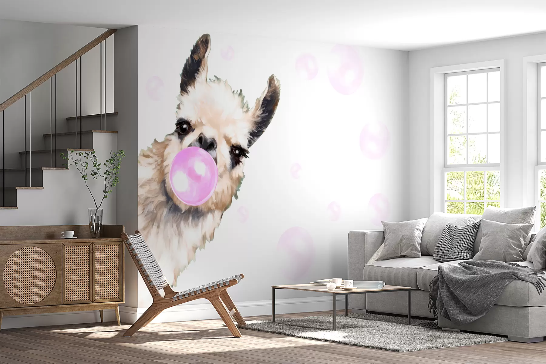 murales de pared Divertida llama y burbujas rosas u98952