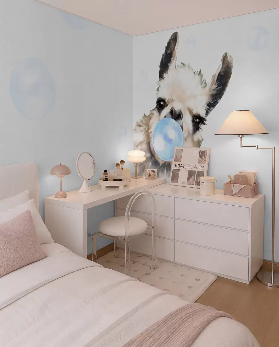 murales de pared Llama con chicle azul u98952v1