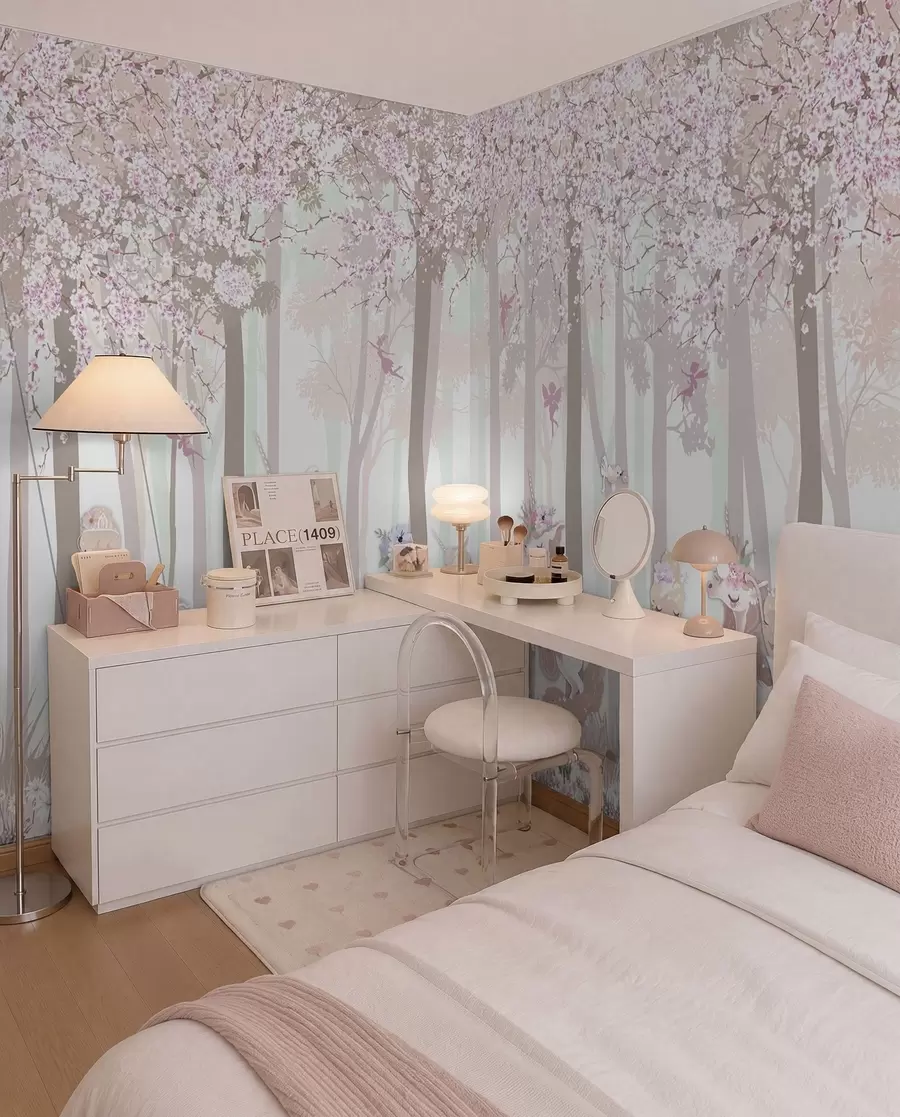 murales de pared Un bosque con princesas y unicornios u98694