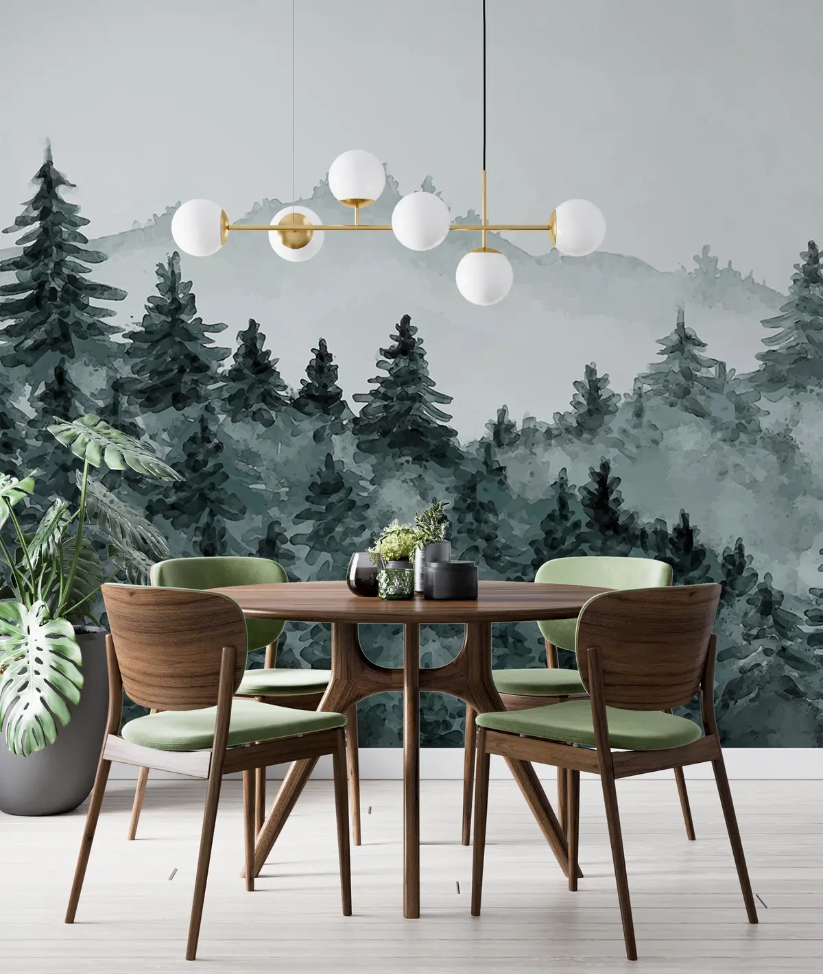 Murales de pared Acuarela paisaje forestal, niebla, color verde, pinos u98994 murales de pared Acuarela paisaje forestal, niebla, color verde, pinos u98994