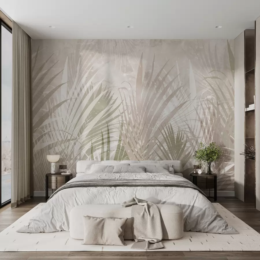 murales de pared Follaje tropical de moda en beige u98874