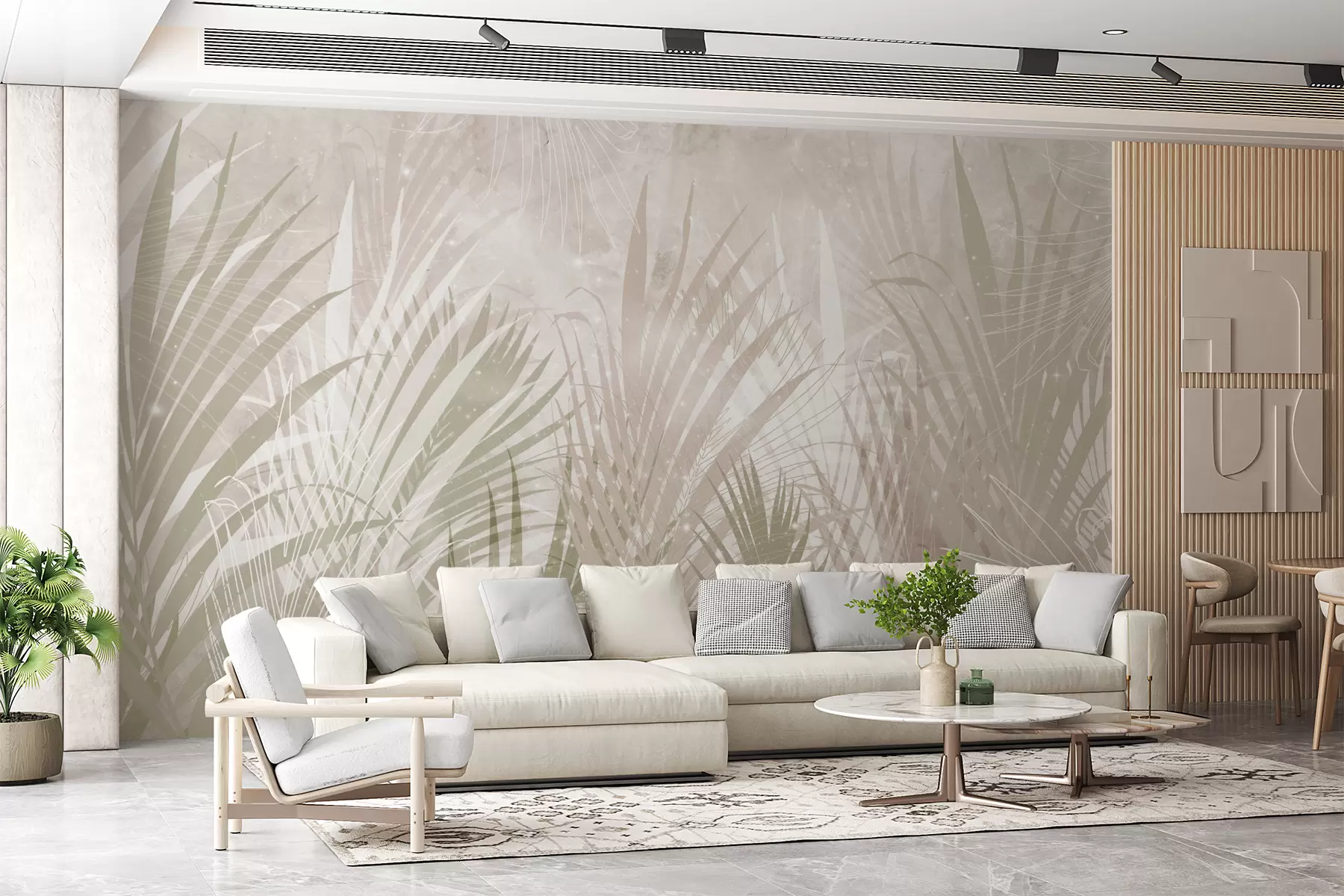 murales de pared Follaje tropical de moda en beige u98874