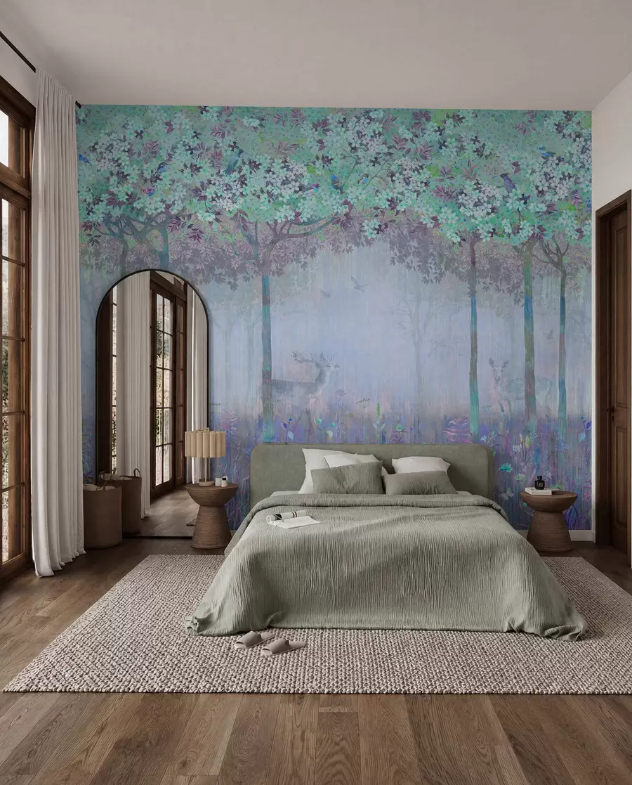 murales de pared Ciervo en un bosque azul u62100v1