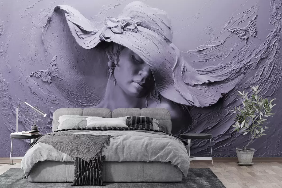 murales de pared Mujer con sombrero 3D u62592v3
