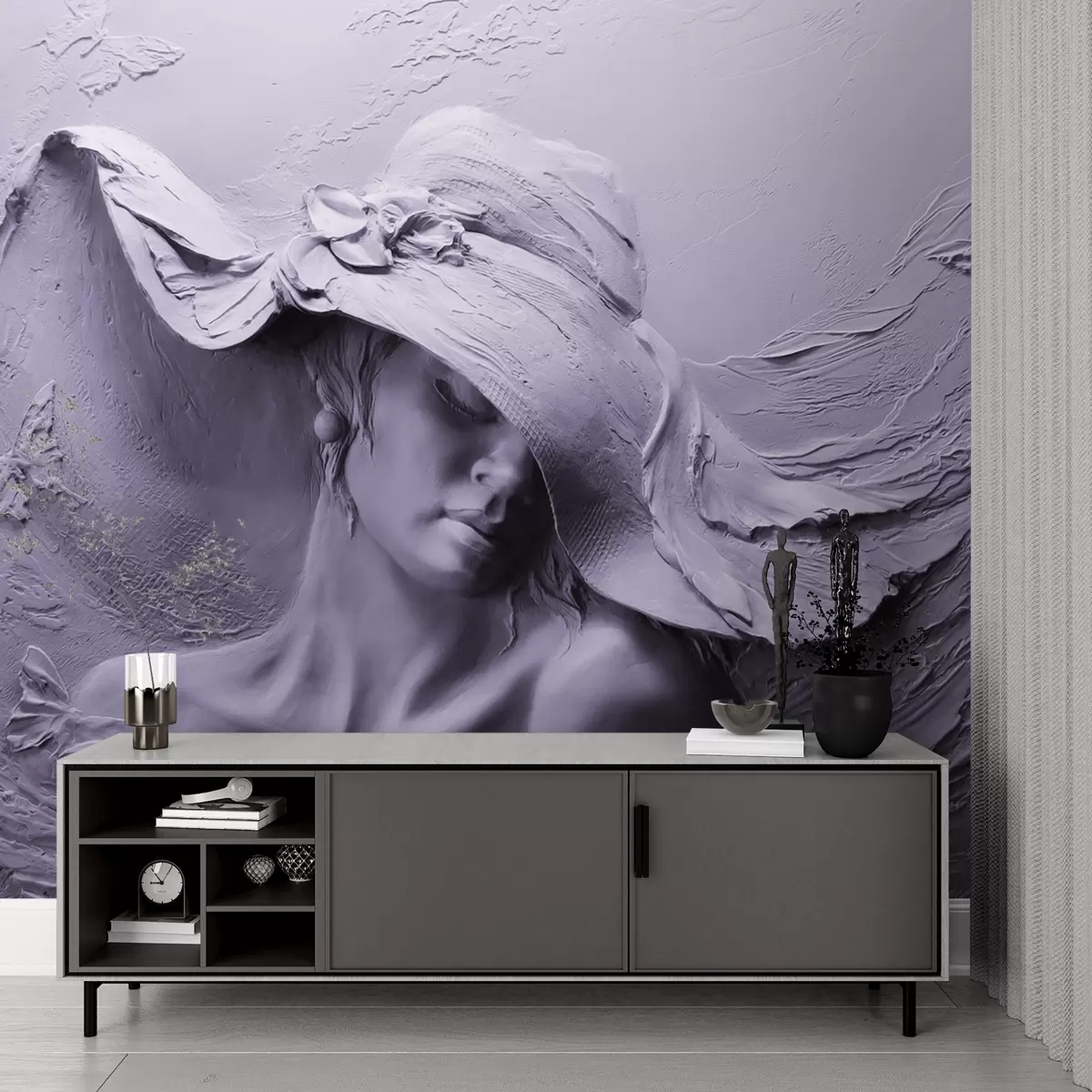 murales de pared Mujer con sombrero 3D u62592v3