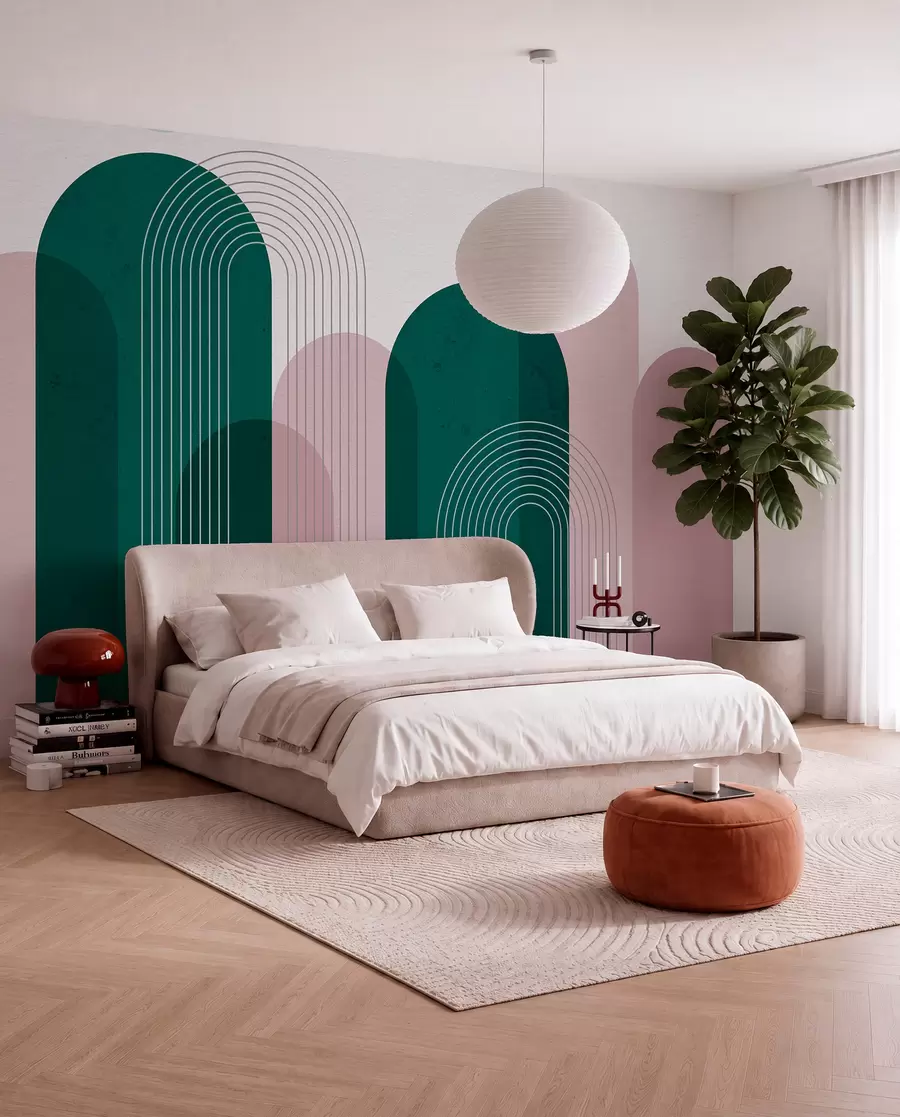 murales de pared Arcos abstractos en azul y beige u73098v3