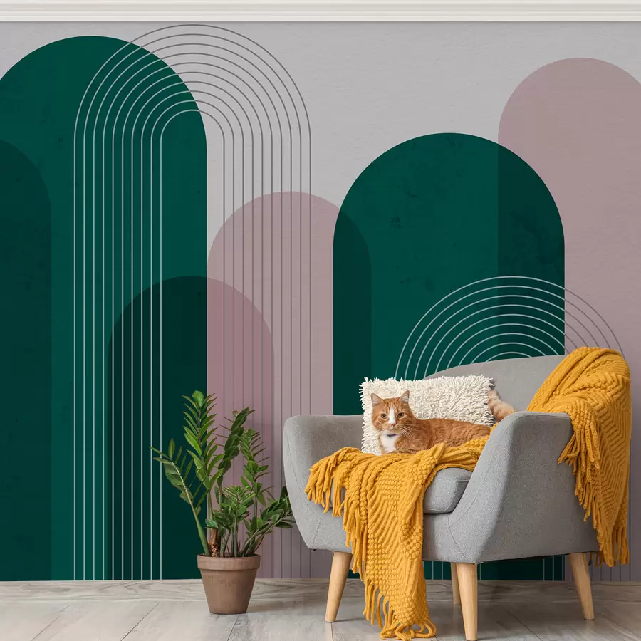 murales de pared Arcos abstractos en azul y beige u73098v3
