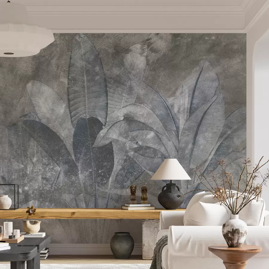 murales de pared Hojas de plátano sobre fondo de piedra u73884v3