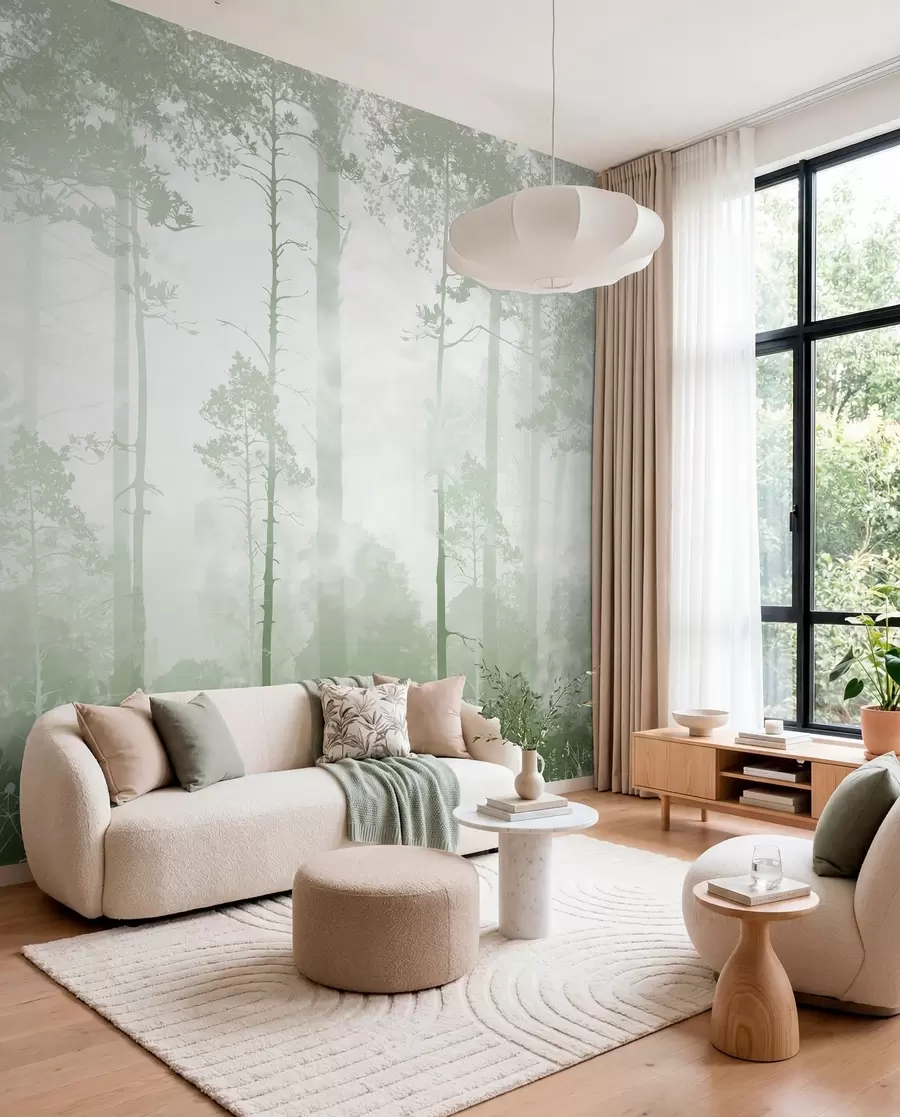 murales de pared Bosque con velo salvia u94439v2