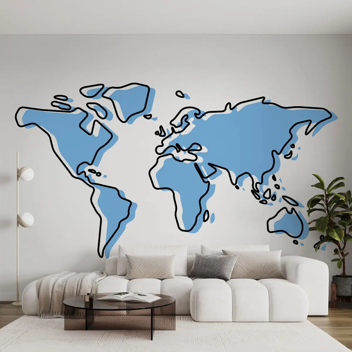 Murales de pared Mapa azul del mundo, un concepto abstracto moderno u99073v1 murales de pared Mapa azul del mundo, un concepto abstracto moderno u99073v1