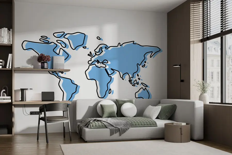 Murales de pared Mapa azul del mundo, un concepto abstracto moderno u99073v1 murales de pared Mapa azul del mundo, un concepto abstracto moderno u99073v1