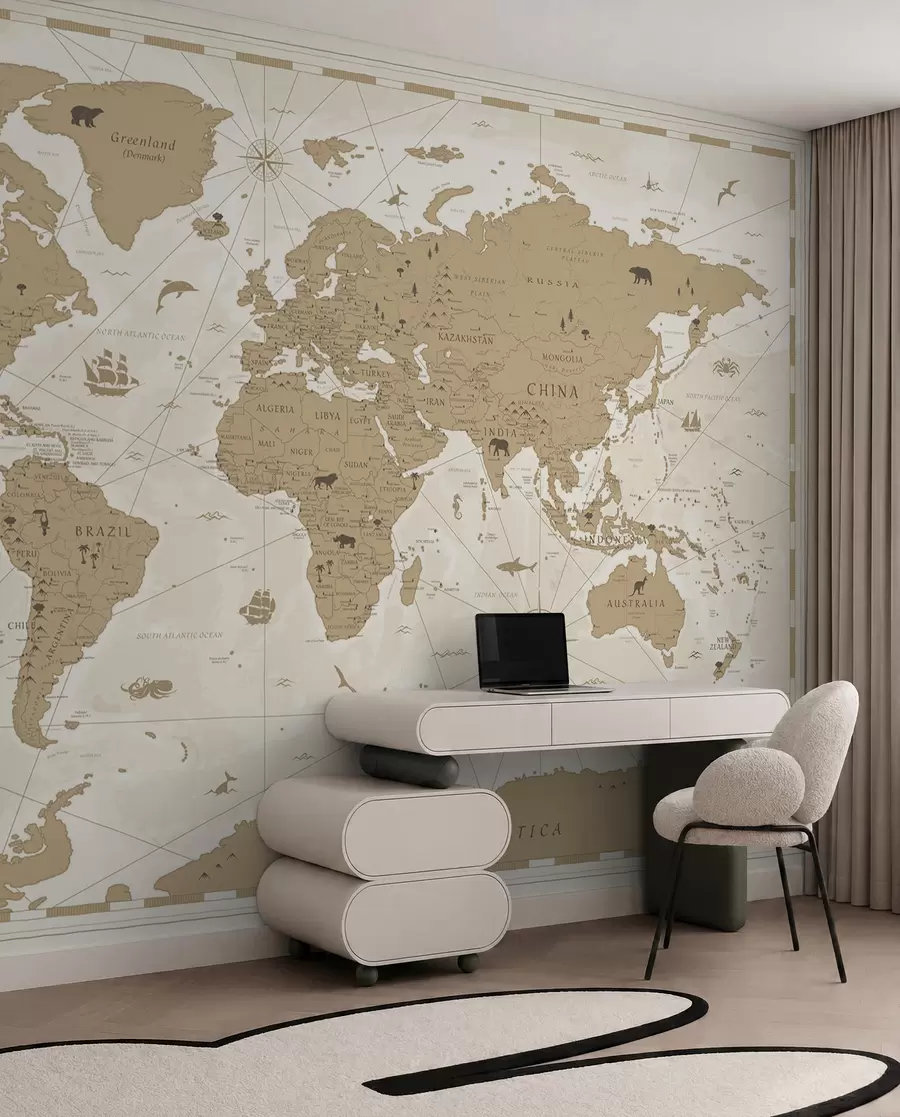 murales de pared Mapamundi vintage u99074